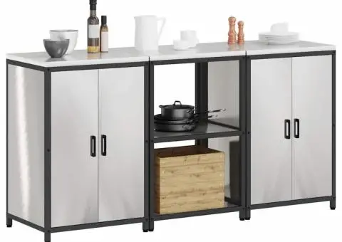 Set de depozitare pentru bucătărie cu raft cu depozitare cu ușă 3 pcs Argintiu - 3/5