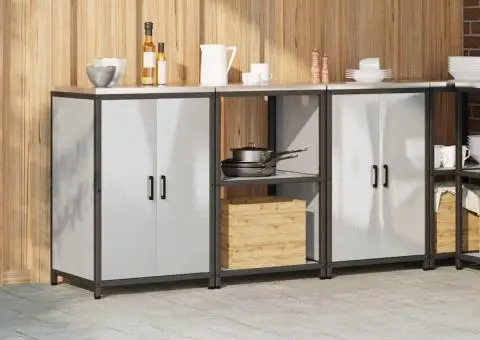 Set de depozitare pentru bucătărie cu raft cu depozitare cu ușă 3 pcs Argintiu - 4/5