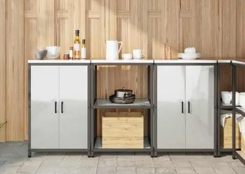 Set de depozitare pentru bucătărie cu raft cu depozitare cu ușă 3 pcs Argintiu - 1/5