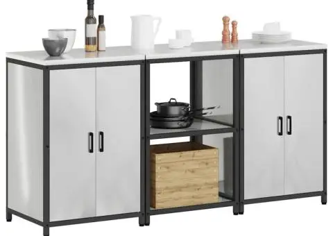 Set de depozitare pentru bucătărie cu raft cu depozitare cu ușă 3 pcs Argintiu - 3/5