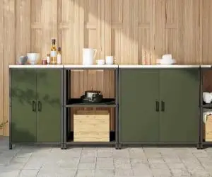 vidaXL Set de depozitare pentru bucătărie cu raft Altele 3 pcs Verde măsliniu