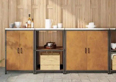 Set de depozitare pentru bucătărie cu raft Altele cu depozitare cu ușă 3 pcs Ruginit - 1/5