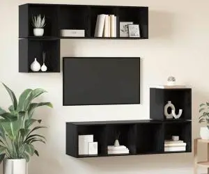 vidaXL Set comodă TV 4 pcs Stejar negru 37 x 37 x 142.5 cm