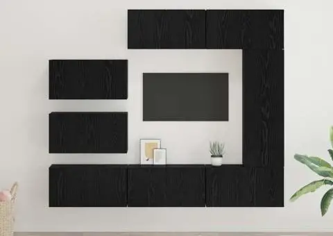 Set comodă TV cu raft Pe perete Altele 8 pcs Stejar negru 30.5 x 30 x 90 cm - 1/5