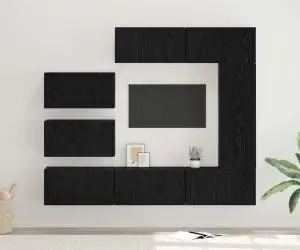 vidaXL Set comodă TV cu raft Pe perete Altele 8 pcs Stejar negru 30.5 x 30 x 90 cm