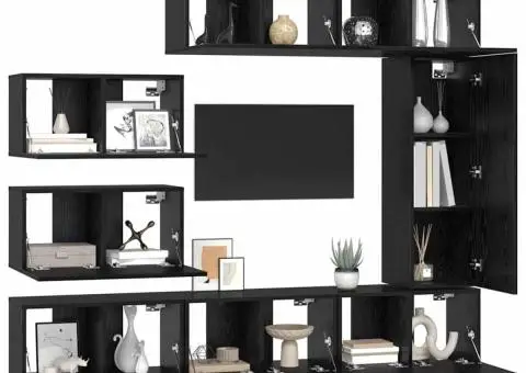 Set comodă TV cu raft Pe perete Altele 8 pcs Stejar negru 30.5 x 30 x 90 cm - 3/5