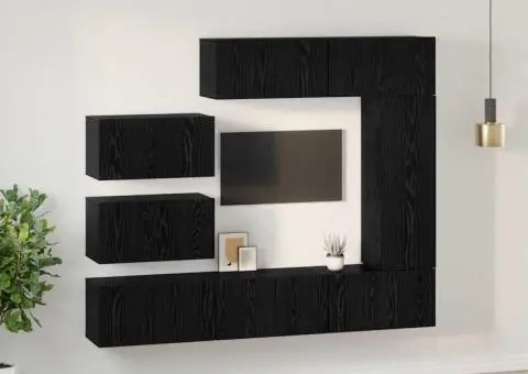 Set comodă TV cu raft Pe perete Altele 8 pcs Stejar negru 30.5 x 30 x 90 cm - 4/5