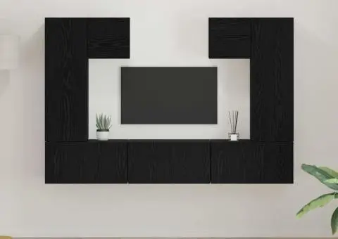 Set comodă TV cu raft 7 pcs Stejar negru 180 x 30 x 120 cm - 1/5