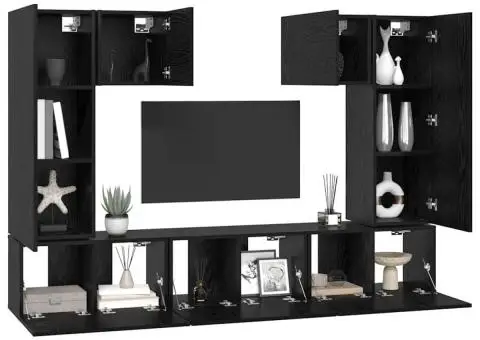 Set comodă TV cu raft 7 pcs Stejar negru 180 x 30 x 120 cm - 3/5