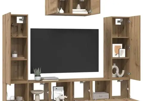 Set comodă TV cu raft 7 pcs stejar artizanal 180 x 30 x 120 cm - 3/5