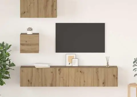 Set comodă TV cu raft Pe perete cu depozitare cu ușă 4 pcs stejar artizanal - 1/5