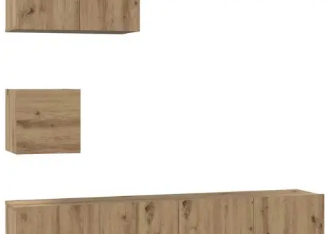 Set comodă TV cu raft Pe perete cu depozitare cu ușă 4 pcs stejar artizanal - 2/5