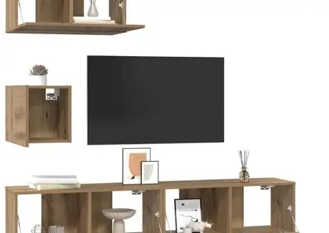 Set comodă TV cu raft Pe perete cu depozitare cu ușă 4 pcs stejar artizanal - 3/5