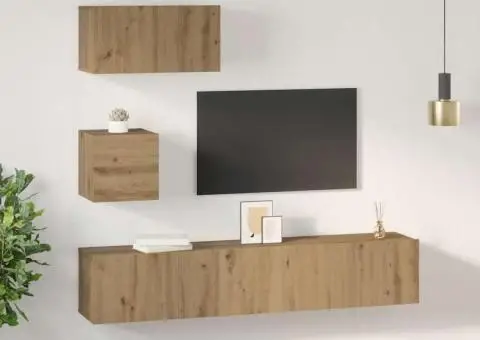 Set comodă TV cu raft Pe perete cu depozitare cu ușă 4 pcs stejar artizanal - 4/5