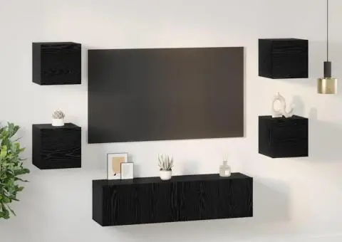 Set comodă TV Altele 6 pcs Stejar negru Mediu 120 x 30 x 30 cm - 4/5