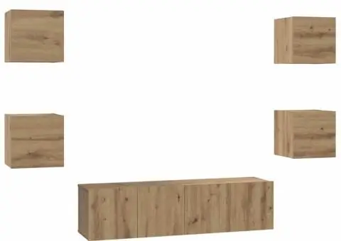 Set comodă TV cu raft Pe perete Altele 6 pcs stejar artizanal 60 x 30 x 30 cm - 2/5
