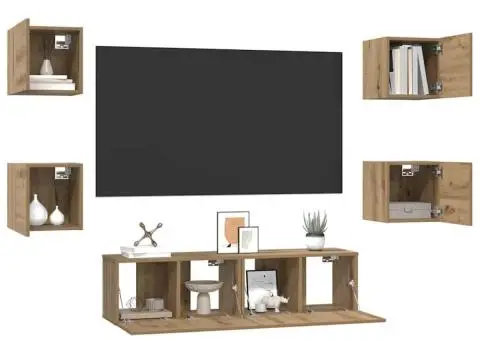 Set comodă TV cu raft Pe perete Altele 6 pcs stejar artizanal 60 x 30 x 30 cm - 3/5