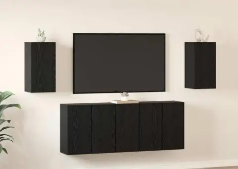 Set comodă TV cu raft Pe perete 7 pcs Stejar negru 30.5 x 30 x 60 cm - 1/5