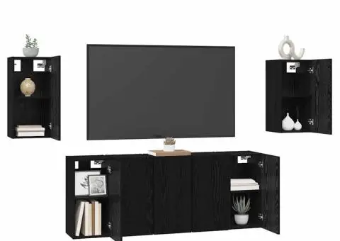 Set comodă TV cu raft Pe perete 7 pcs Stejar negru 30.5 x 30 x 60 cm - 3/5