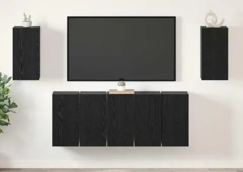 Set comodă TV cu raft Pe perete 7 pcs Stejar negru 30.5 x 30 x 60 cm - 4/5