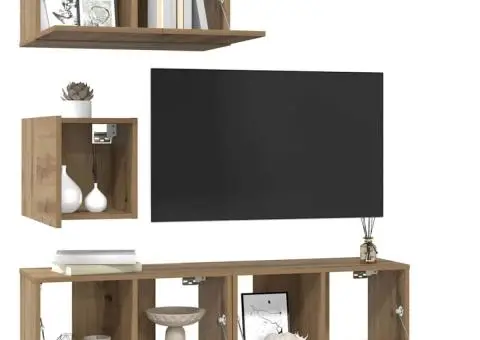 Set comodă TV Pe perete Altele 4 pcs stejar artizanal 60 x 30 x 30 cm - 3/5