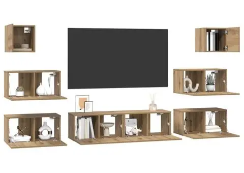 Set comodă TV Pe perete Altele 8 pcs stejar artizanal 60 x 30 x 30 cm - 3/5