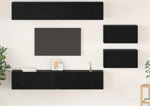 Set comodă TV cu raft Altele 6 pcs Stejar Negru 80 x 30 x 30.5 cm mic - 1/5