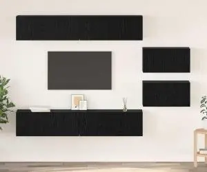 vidaXL Set comodă TV cu raft Altele 6 pcs Stejar Negru 80 x 30 x 30.5 cm mic