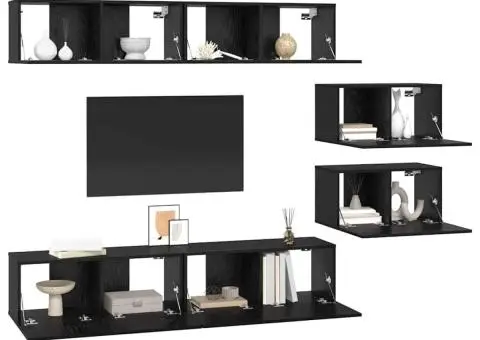 Set comodă TV cu raft Altele 6 pcs Stejar Negru 80 x 30 x 30.5 cm mic - 3/5