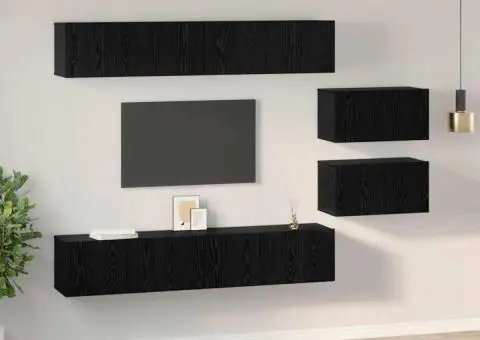 Set comodă TV cu raft Altele 6 pcs Stejar Negru 80 x 30 x 30.5 cm mic - 4/5