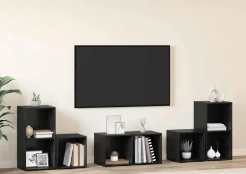 Set dulap TV cu raft cu depozitare 6 pcs Stejar Negru Lemn compozit - 1/5