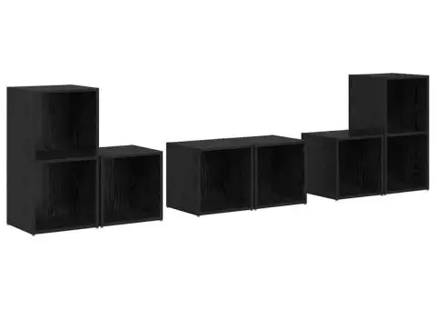 Set dulap TV cu raft cu depozitare 6 pcs Stejar Negru Lemn compozit - 2/5