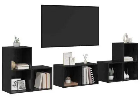 Set dulap TV cu raft cu depozitare 6 pcs Stejar Negru Lemn compozit - 3/5