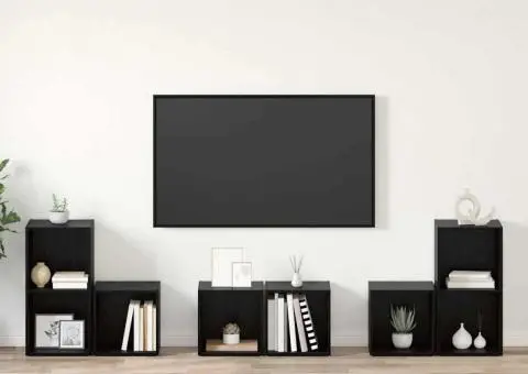 Set dulap TV cu raft cu depozitare 6 pcs Stejar Negru Lemn compozit - 4/5