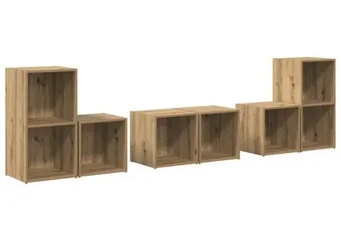 Set dulap TV cu raft cu depozitare 6 pcs Stejar Artizanal Lemn compozit - 2/5