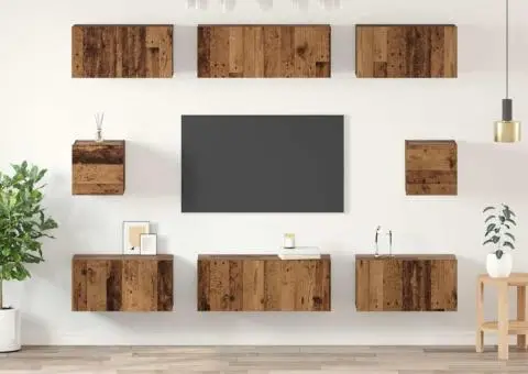 Set dulap TV cu raft Pe perete Altele 8 pcs Lemn vechi Mediu 30.5 x 30 x 30 cm - 1/5