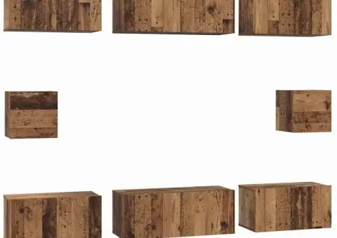 Set dulap TV cu raft Pe perete Altele 8 pcs Lemn vechi Mediu 30.5 x 30 x 30 cm - 2/5