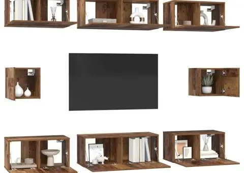 Set dulap TV cu raft Pe perete Altele 8 pcs Lemn vechi Mediu 30.5 x 30 x 30 cm - 3/5