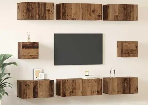 Set dulap TV cu raft Pe perete Altele 8 pcs Lemn vechi Mediu 30.5 x 30 x 30 cm - 4/5
