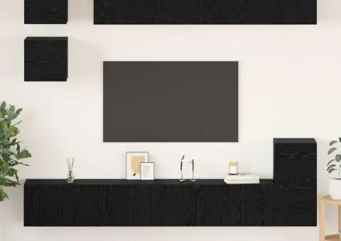 Set comodă TV cu raft Altele cu depozitare 8 pcs Stejar Negru - 1/5