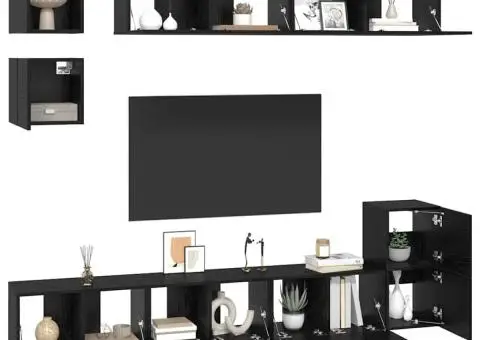 Set comodă TV cu raft Altele cu depozitare 8 pcs Stejar Negru - 3/5