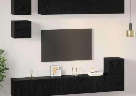 Set comodă TV cu raft Altele cu depozitare 8 pcs Stejar Negru - 4/5