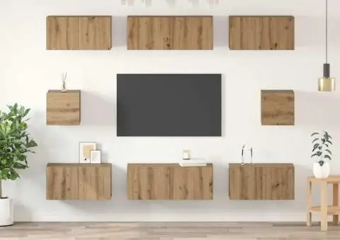 Set dulap TV cu raft Pe perete Altele cu depozitare 8 pcs stejar artizanal - 1/5