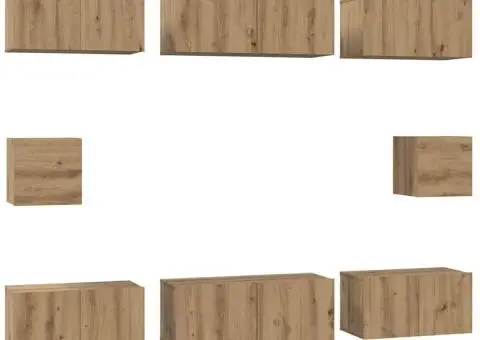 Set dulap TV cu raft Pe perete Altele cu depozitare 8 pcs stejar artizanal - 2/5