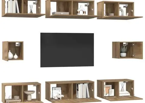 Set dulap TV cu raft Pe perete Altele cu depozitare 8 pcs stejar artizanal - 3/5