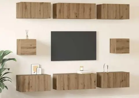 Set dulap TV cu raft Pe perete Altele cu depozitare 8 pcs stejar artizanal - 4/5