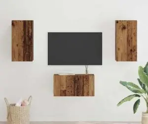 vidaXL Set comodă TV cu raft Pe perete cu depozitare cu ușă 3 pcs Lemn vechi 60 x 30 x 30 cm