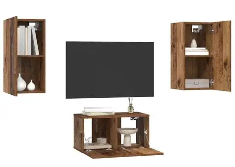 Set comodă TV cu raft Pe perete cu depozitare cu ușă 3 pcs Lemn vechi 60 x 30 x 30 cm - 3/5