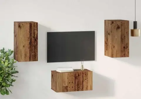 Set comodă TV cu raft Pe perete cu depozitare cu ușă 3 pcs Lemn vechi 60 x 30 x 30 cm - 4/5