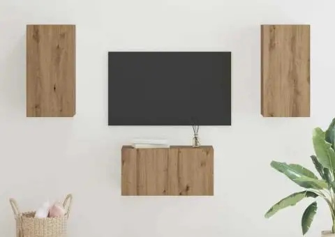 Set comodă TV cu raft Pe perete 3 pcs stejar artizanal 60 x 30 x 30 cm - 1/5
